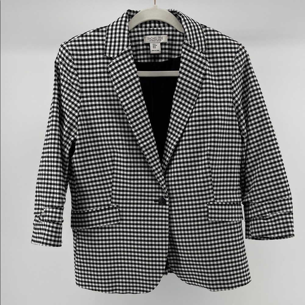 Rachel Zoe Black & White Gingham Plaid Blazer Jacket, Women's Medium